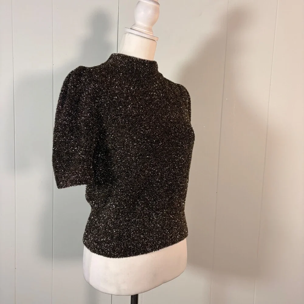 Kate Spade Dashing Beauty‎ Metallic Knit Top Women's XS Fuzzy Chic Glam Preppy